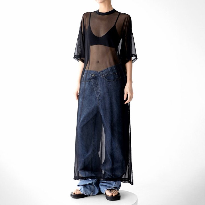 Paper Moon - Korean Women Fashion - #womensfashion - Oversized Mesh Sheer One-Slit One-piece