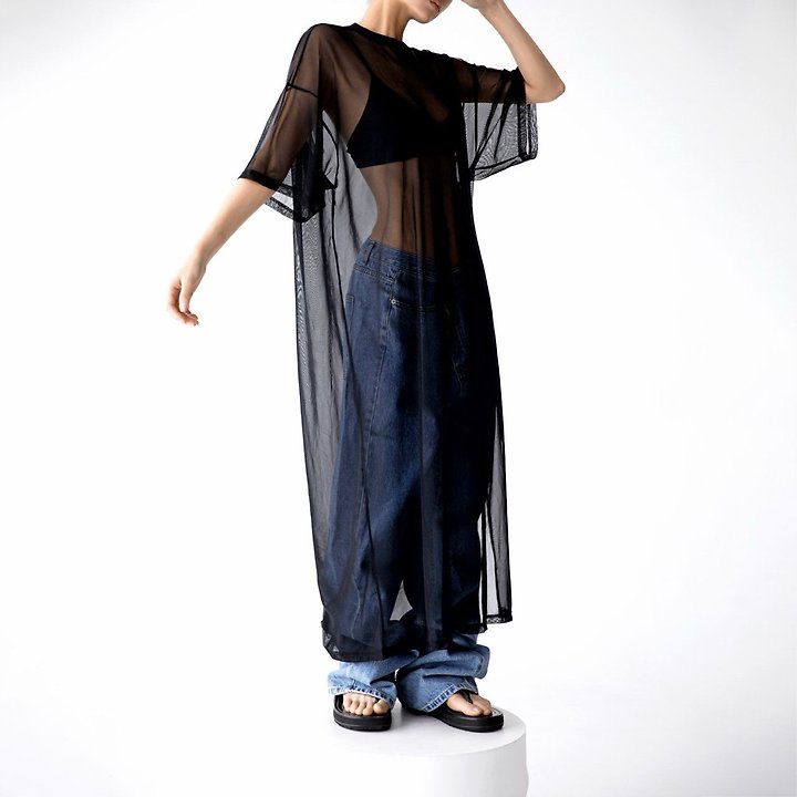 Paper Moon - Korean Women Fashion - #womensfashion - Oversized Mesh Sheer One-Slit One-piece - 3