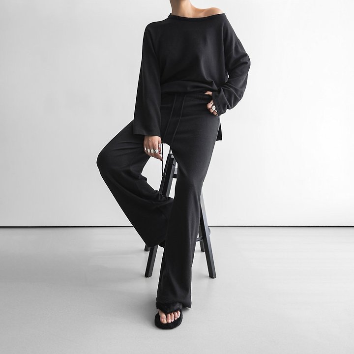 Paper Moon - Korean Women Fashion - #womensfashion - Soft Lounge Set Wide Pants - 3