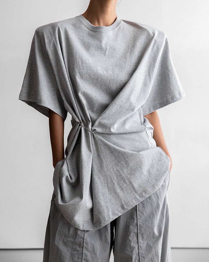 Paper Moon - Korean Women Fashion - #womensfashion - Pleated Pinch Pin Detail Oversized Shoulder Padded Tee