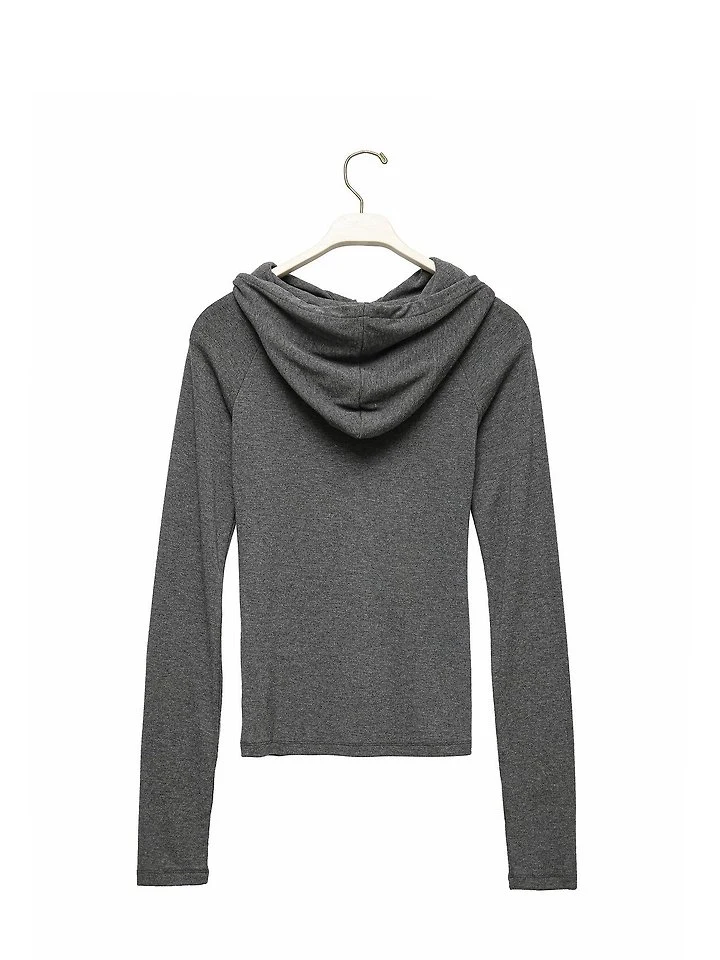 Paper Moon - Korean Women Fashion - #womensfashion - Finger Hole Sleeve Button Point Jersey Hoodie - 7