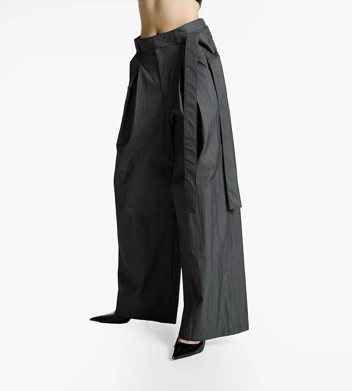 Paper Moon - Korean Women Fashion - #womensfashion - Double Pleated Belt Wide Trousers - 3
