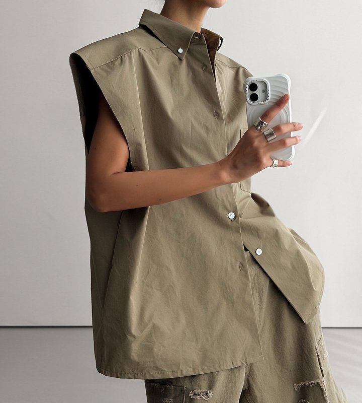 Paper Moon - Korean Women Fashion - #womensfashion - Oversized Square Sleeveless Shirt