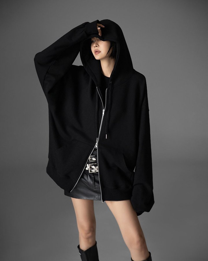 Paper Moon - Korean Women Fashion - #womensfashion - Classic Oversized Two-Way Zip-Up Hoodie - 5