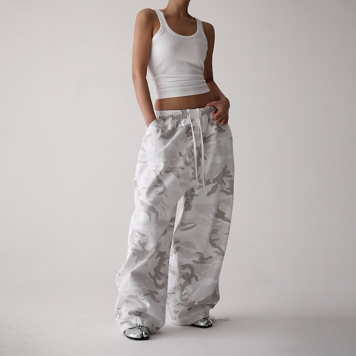Paper Moon - Korean Women Fashion - #womensfashion - Camouflage Cotton Banded Maxi Wide Trousers - 2