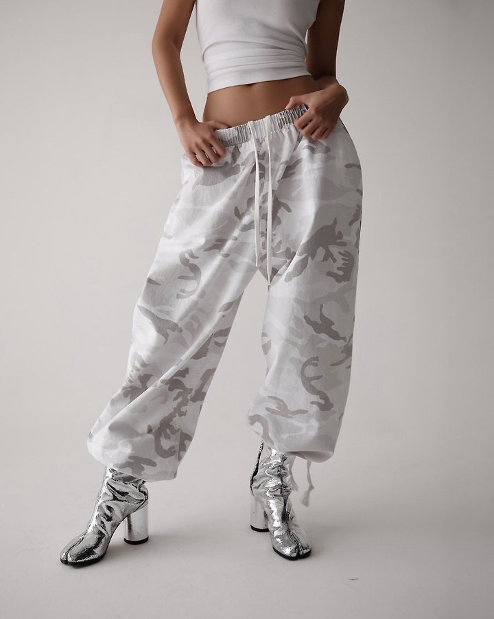 Paper Moon - Korean Women Fashion - #momslook - Camouflage Cotton Banded Maxi Wide Trousers - 4