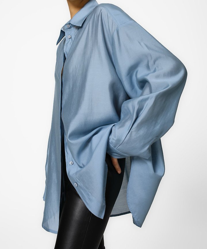 Paper Moon - Korean Women Fashion - #womensfashion - Sheer Silky Classic Button-Down Shirt - 2