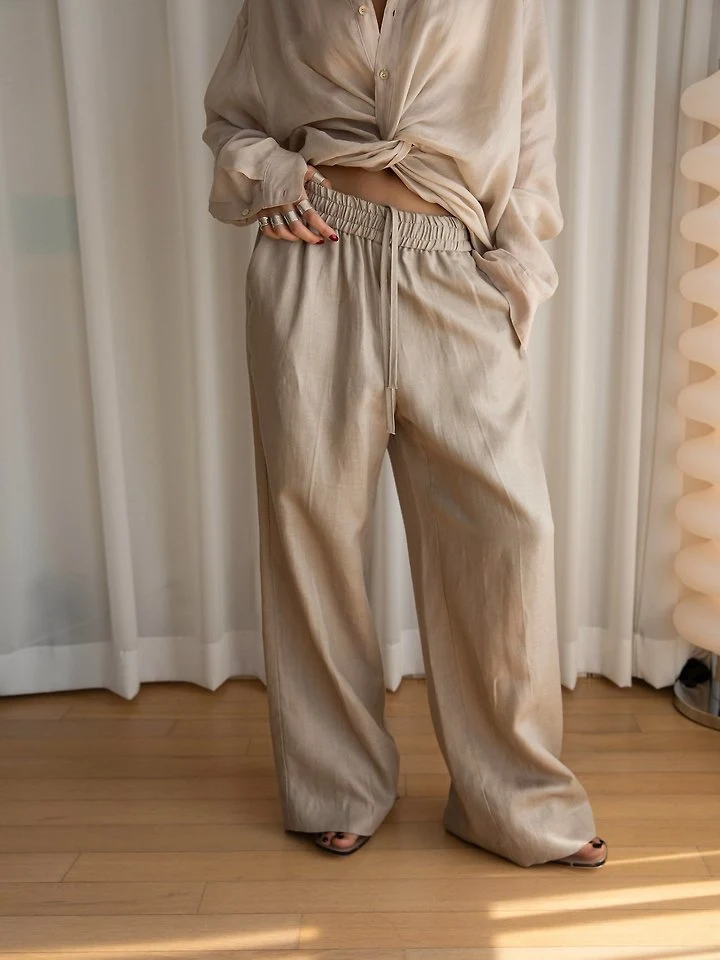 Paper Moon - Korean Women Fashion - #womensfashion - Linen Drawstring Trousers - 5