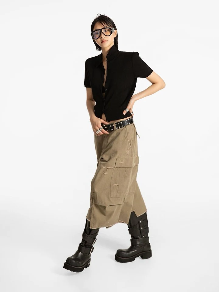 Paper Moon - Korean Women Fashion - #womensfashion - Collar Short Sleeve Button Cardigan - 8