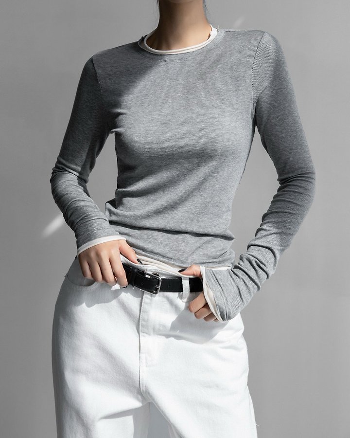 Paper Moon - Korean Women Fashion - #womensfashion - Layered Detail Ribbed Long Sleeve Tee - 3
