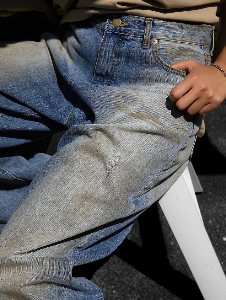 Paper Moon - Korean Women Fashion - #womensfashion - Dusty Mud Washed Wide Denim Trousers - 2