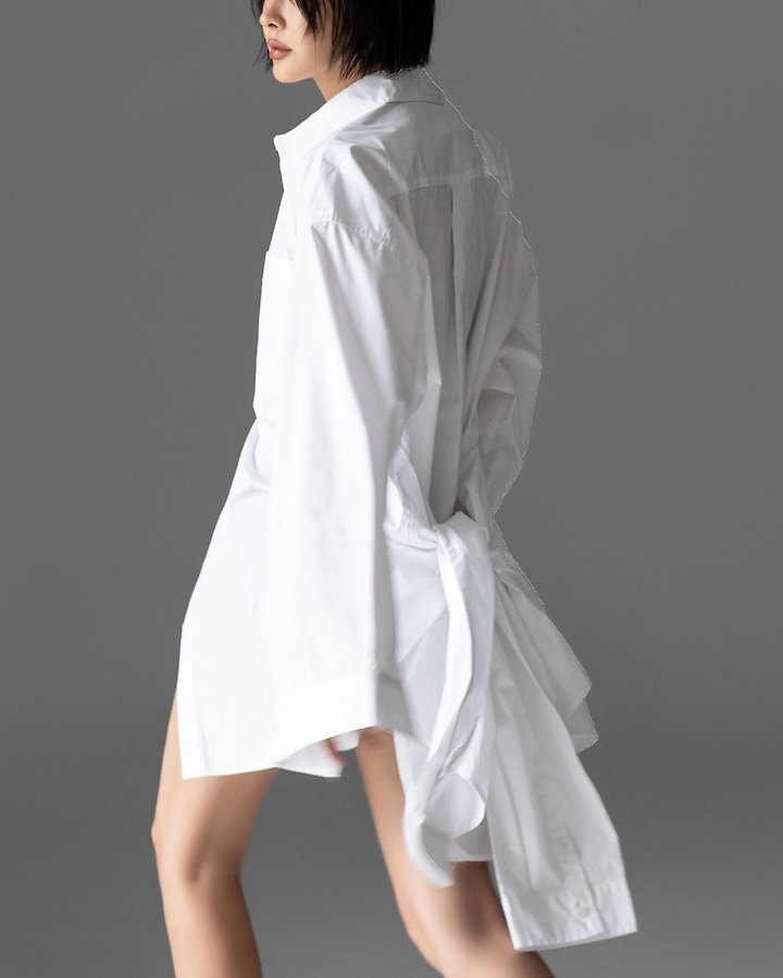 Paper Moon - Korean Women Fashion - #womensfashion - Oversized Knot Sleeve Detail Button-Down Shirt One-piece