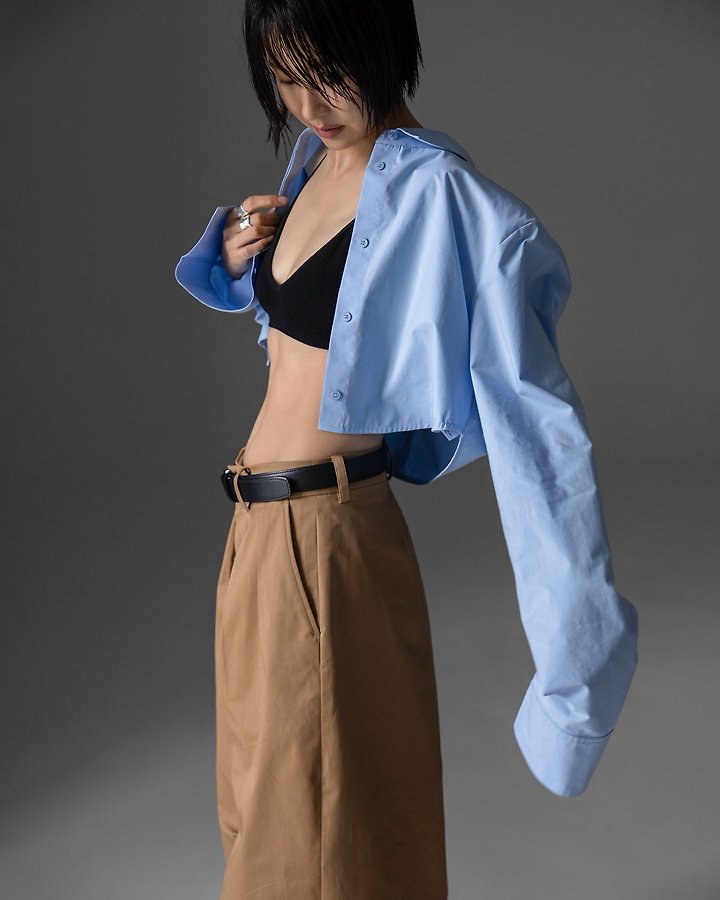 Paper Moon - Korean Women Fashion - #womensfashion - Classic Shoulder Pad Crop Button-Down Shirt - 6