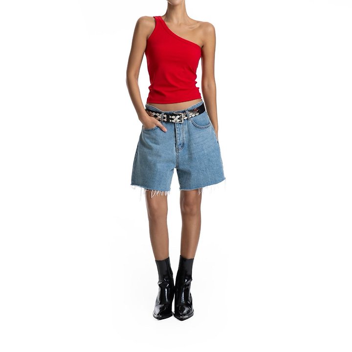 Paper Moon - Korean Women Fashion - #momslook - Cut Detail Vintage Oversized Denim Shorts - 4