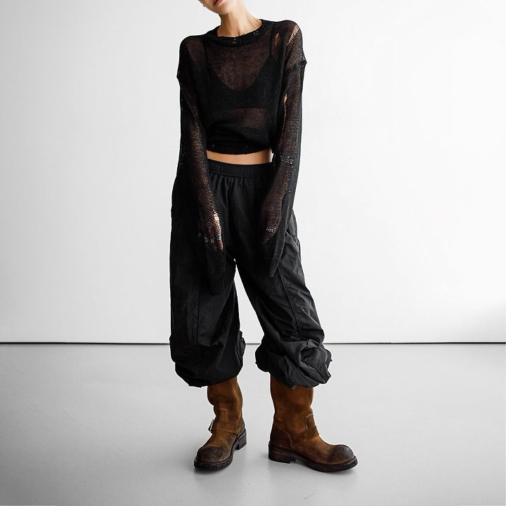 Paper Moon - Korean Women Fashion - #momslook - Nylon Drawstring Wide Twist Pattern Trousers - 4