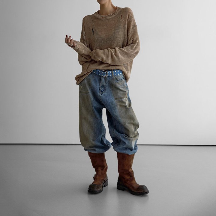 Paper Moon - Korean Women Fashion - #womensfashion - Dusty Mud Washed Wide Denim Trousers - 3