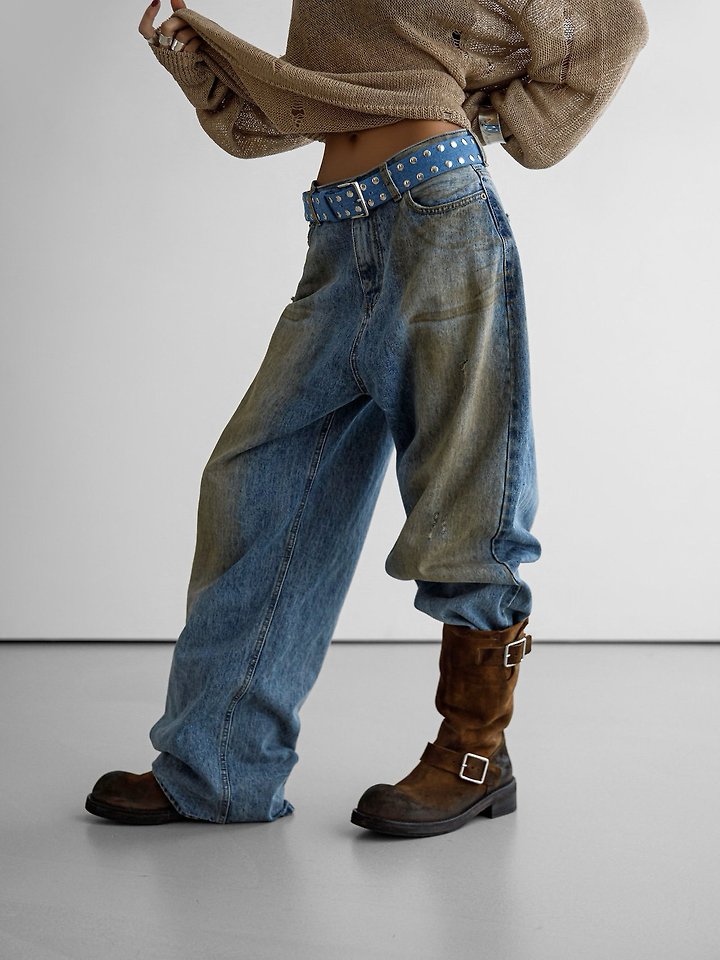 Paper Moon - Korean Women Fashion - #womensfashion - Dusty Mud Washed Wide Denim Trousers - 5
