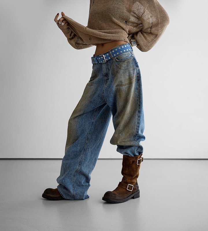 Paper Moon - Korean Women Fashion - #womensfashion - Dusty Mud Washed Wide Denim Trousers - 7