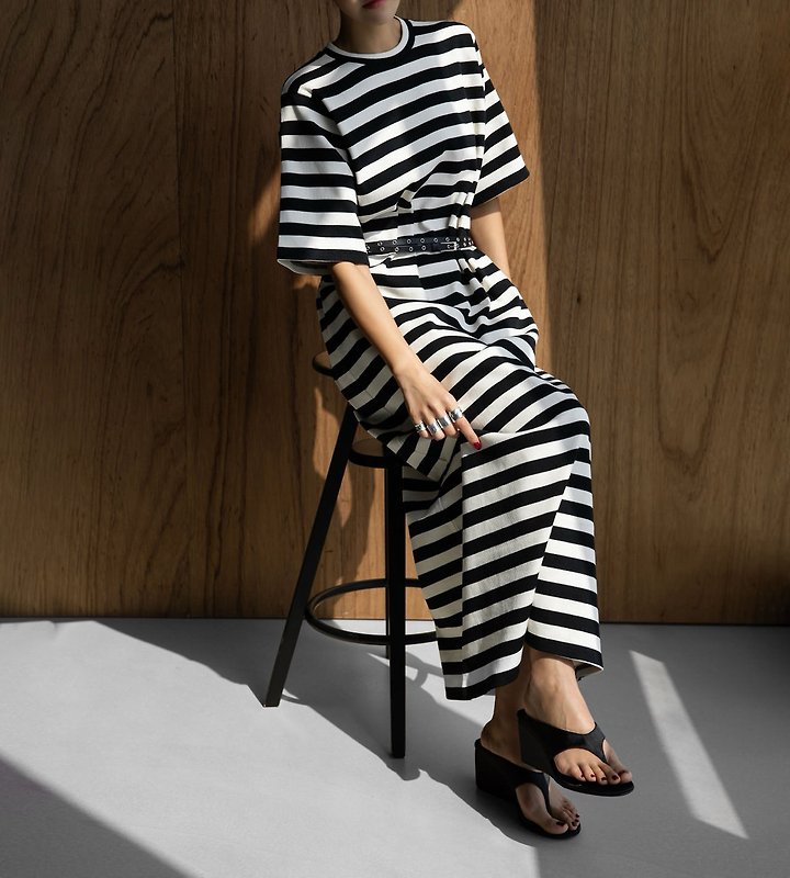Paper Moon - Korean Women Fashion - #womensfashion - Striped Pattern Ribbed Maxi One-piece