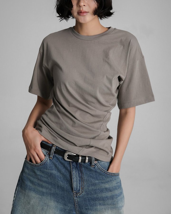 Paper Moon - Korean Women Fashion - #momslook - Twist Draped Side Line Detail Tee - 4