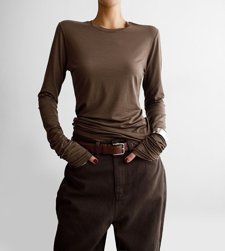 Paper Moon - Korean Women Fashion - #womensfashion - Classic Slim Fit Tencel Crew Neck Top