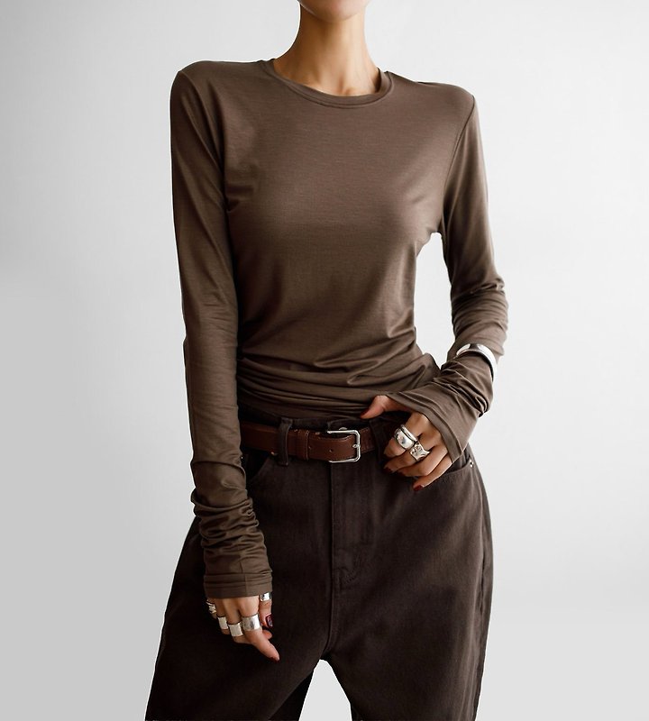 Paper Moon - Korean Women Fashion - #womensfashion - Classic Slim Fit Tencel Crew Neck Top - 3