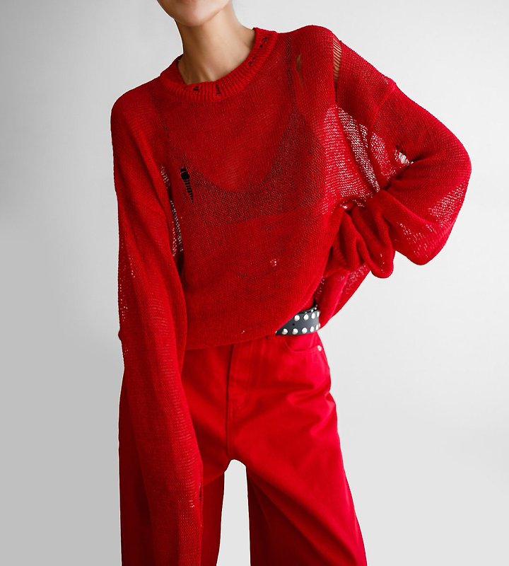 Paper Moon - Korean Women Fashion - #momslook - Distressed Sheer Linen Knit - 4