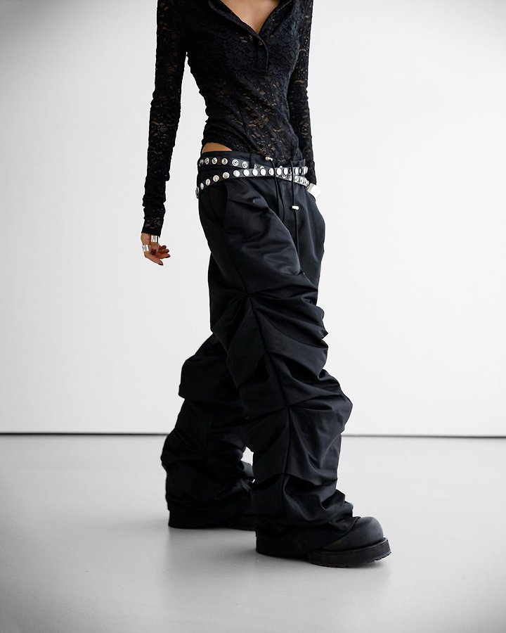Paper Moon - Korean Women Fashion - #womensfashion - LUX Shirred Crinkle Track Wide Pants