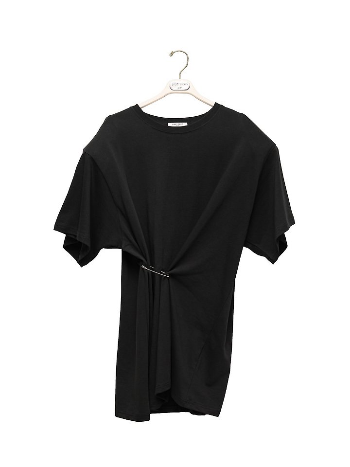 Paper Moon - Korean Women Fashion - #womensfashion - Pleated Pinch Pin Detail Oversized Shoulder Padded Tee - 5