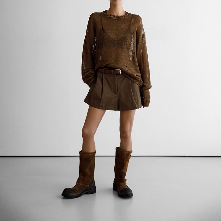 Paper Moon - Korean Women Fashion - #momslook - Washed Linen Chino Shorts - 4