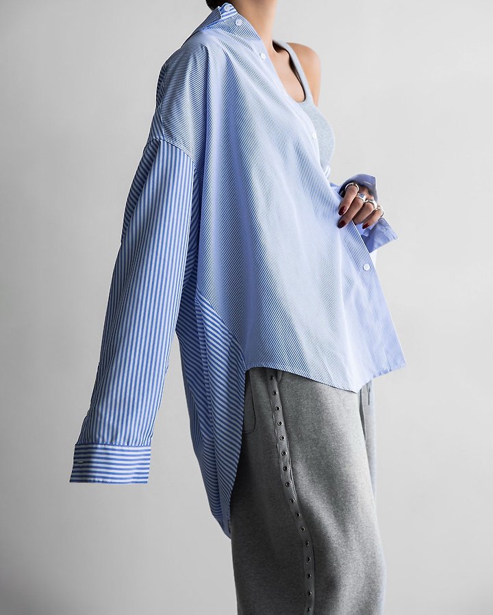 Paper Moon - Korean Women Fashion - #womensfashion - Oversized Striped Combi Button Down Shirt - 2