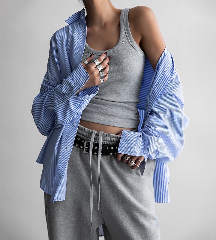 Paper Moon - Korean Women Fashion - #momslook - Oversized Striped Combi Button Down Shirt - 4