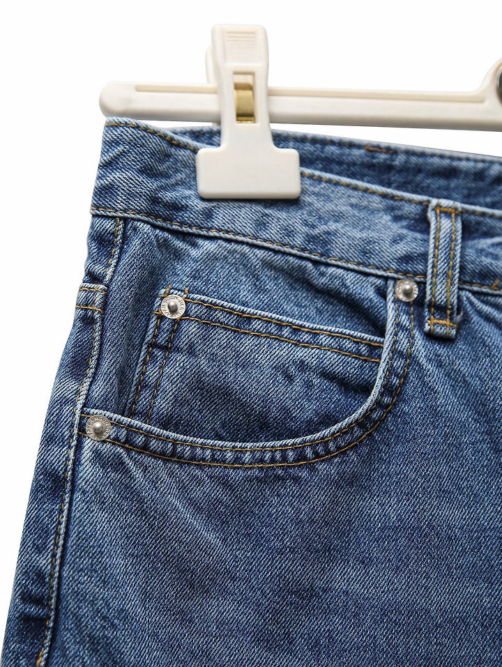 Paper Moon - Korean Women Fashion - #womensfashion - Classic Raw-Cut Wide Fit Mid Blue Jeans - 11