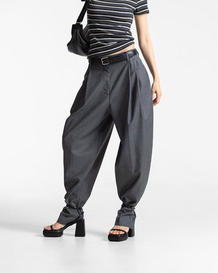 Paper Moon - Korean Women Fashion - #womensfashion - Double Pintuck Detail Wool Baggy Slacks - 5