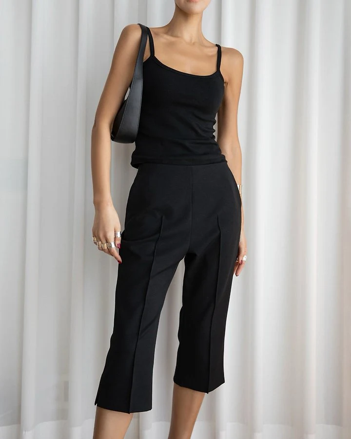 Paper Moon - Korean Women Fashion - #womensfashion - Crease Line Slit Midi Pants - 3