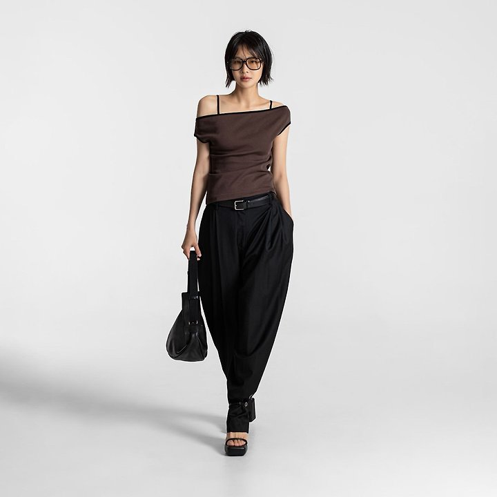 Paper Moon - Korean Women Fashion - #womensfashion - Double Pintuck Detail Wool Baggy Slacks - 2