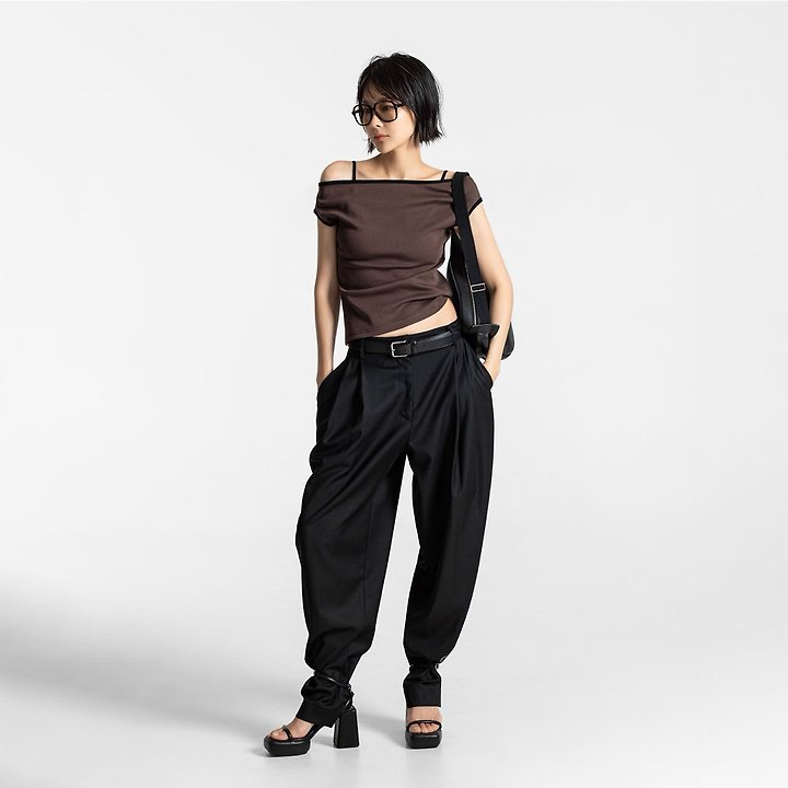 Paper Moon - Korean Women Fashion - #momslook - Double Pintuck Detail Wool Baggy Slacks - 4