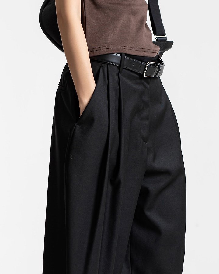 Paper Moon - Korean Women Fashion - #womensfashion - Double Pintuck Detail Wool Baggy Slacks - 6