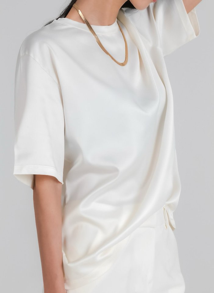Paper Moon - Korean Women Fashion - #womensfashion - Classic Silky Satin Short Sleeve Top - 2