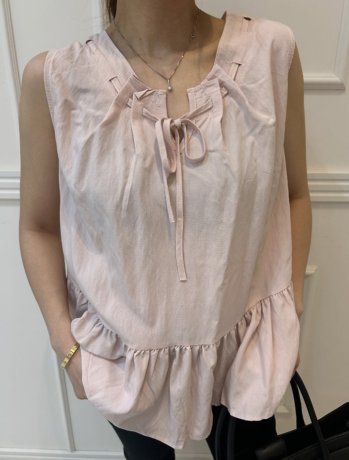 Pearls room - Korean Women Fashion - #momslook - Pintuck Strap Sleeveless Blouse - 2
