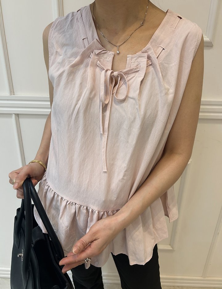 Pearls room - Korean Women Fashion - #womensfashion - Pintuck Strap Sleeveless Blouse - 4