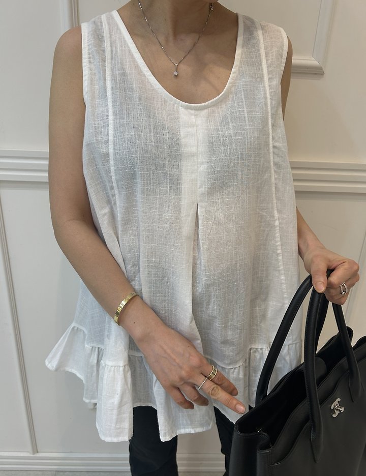 Pearls room - Korean Women Fashion - #momslook - Back String Frill Sleeveless Blouse - 12