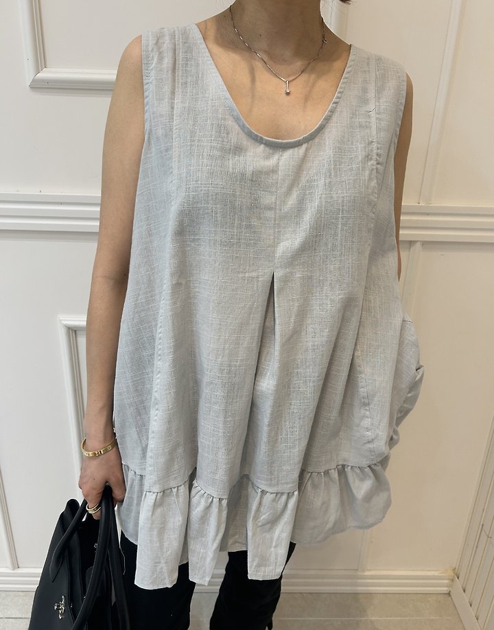 Pearls room - Korean Women Fashion - #momslook - Back String Frill Sleeveless Blouse - 2