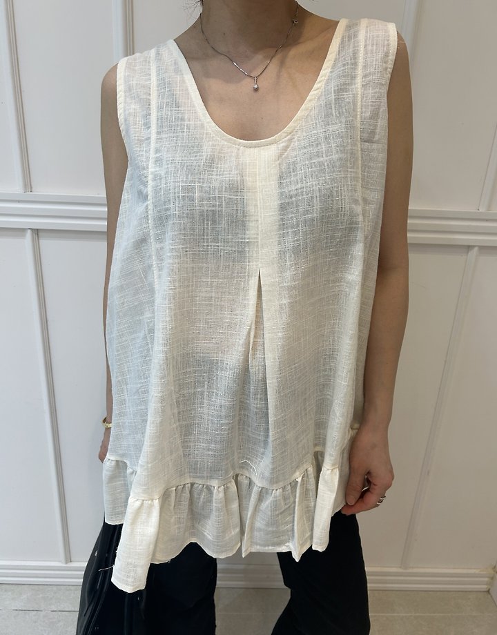 Pearls room - Korean Women Fashion - #momslook - Back String Frill Sleeveless Blouse - 6