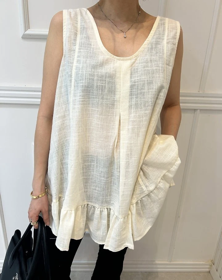 Pearls room - Korean Women Fashion - #momslook - Back String Frill Sleeveless Blouse - 8