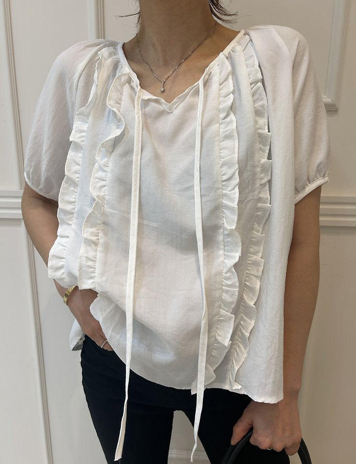 Pearls room - Korean Women Fashion - #momslook - Frill Strap Blouse - 12