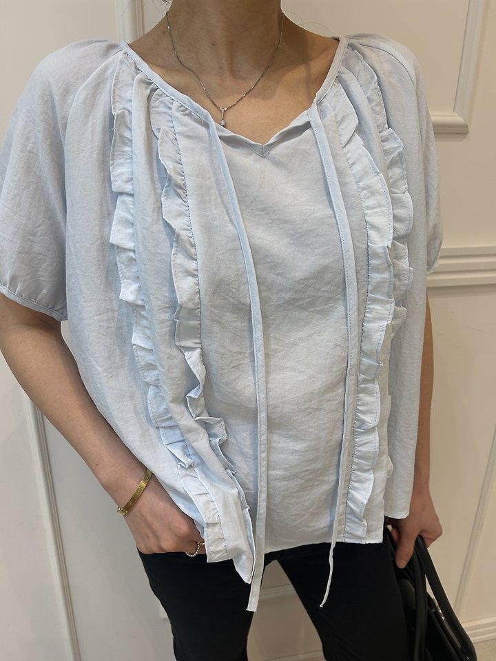 Pearls room - Korean Women Fashion - #momslook - Frill Strap Blouse - 2