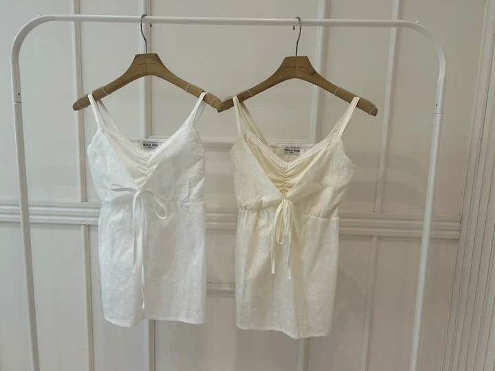 Pearls room - Korean Women Fashion - #momslook - Punching Lace Double Sleeveless Top - 12