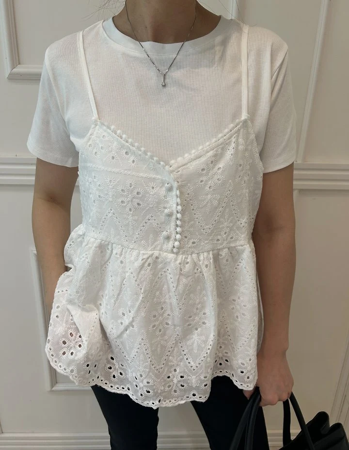 Pearls room - Korean Women Fashion - #momslook - Punching Bean Sleeveless Top - 2