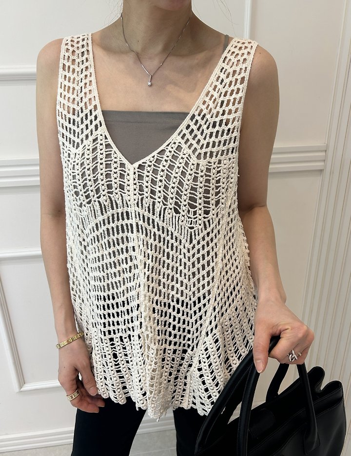 Pearls room - Korean Women Fashion - #momslook - Mesh Cup Sleeveless Set - 5